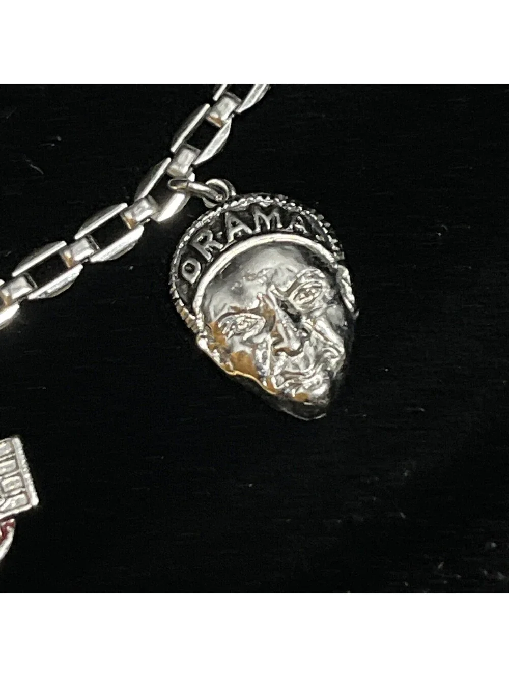 Silver Tone Drama Comedy Radio Music Themed Charm Bracelet Six  Charms Vintage